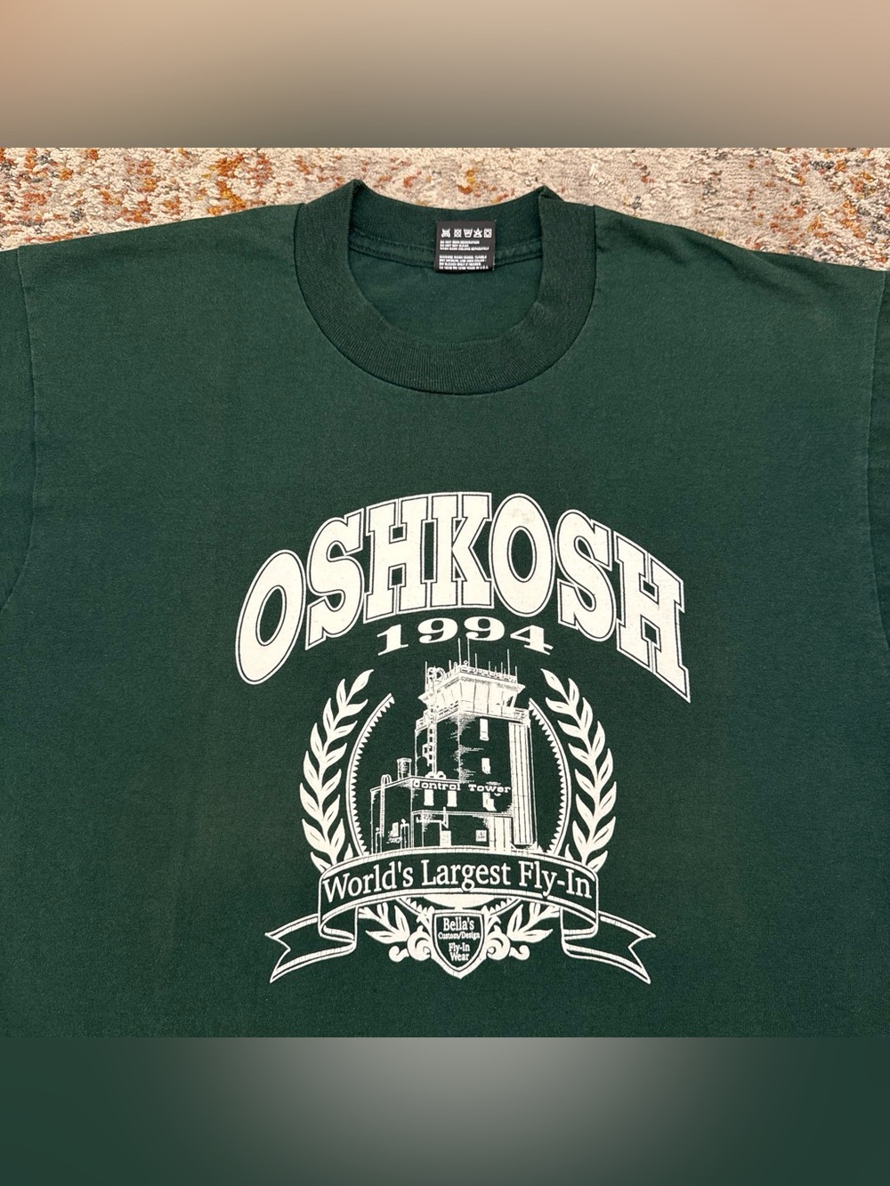 VTG 90s Oshkosh 1994 Fly In T Shirt Large Green Single Stitch USA